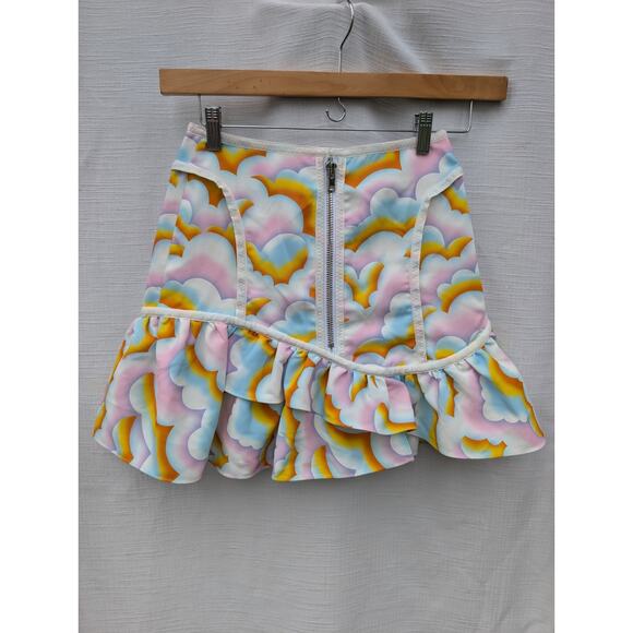 Opening Ceremony Womens Printed Scuba Ruffle mini Skirt Sz 2 Pale Pink Festival - Picture 1 of 8